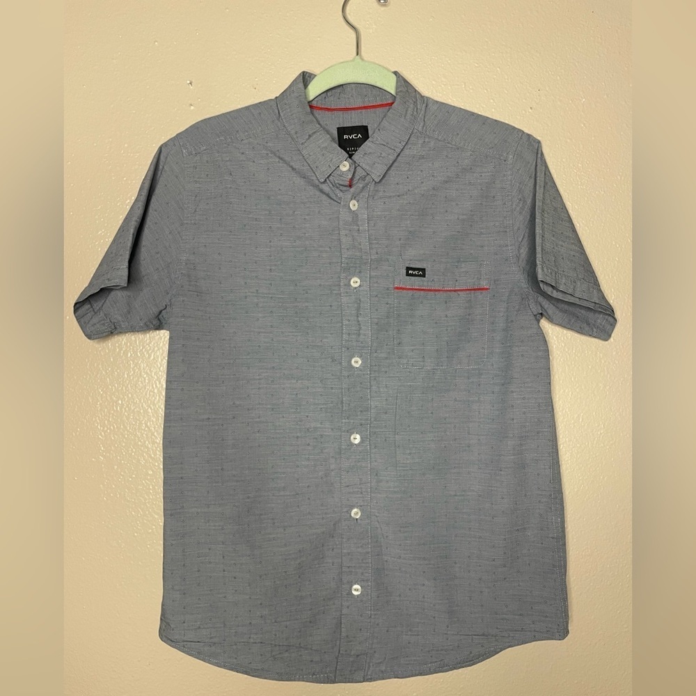 RVCA Men's Blue Button Down Slim Fit Shirt size Small